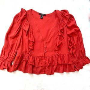 NWOT Forever 21 ruffle 3/4 Puff sleeves Crop top M